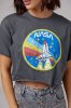 Укороченная женская футболка с принтом Nasa - 1259 темно-серый