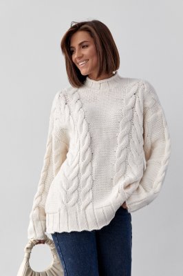 Вязаный свитер с косами oversize 231198 кремовый