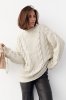 Вязаный свитер с косами oversize 231198 бежевый